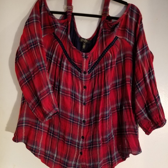 Jessica Simpson Tops - Jessica Simson Cold Shoulder Plaid Jessica Simpson Tops - Jessica Simson Cold Shoulder Plaid